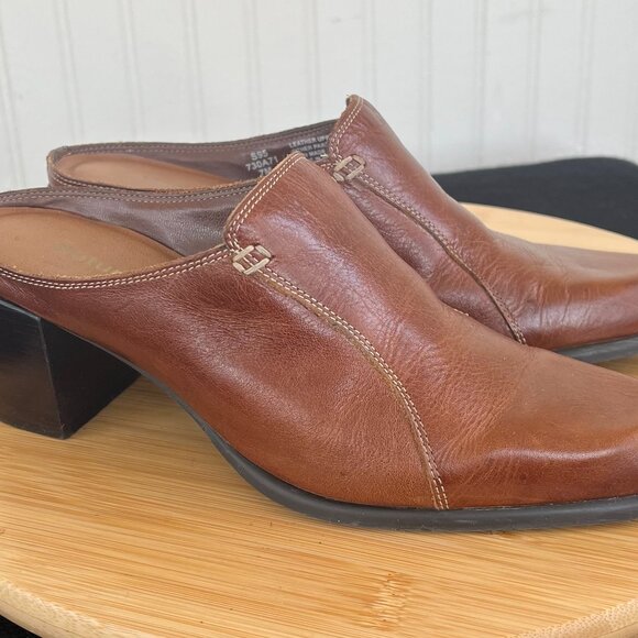 Leather Slip-on Mules Heels Women's Size 7M - Picture 10 of 10